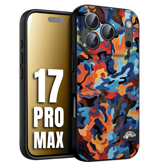 CUSTOMIZZA - Custodia cover nera morbida in tpu compatibile per iPhone 17 PRO MAX camouflage mimetico militare moderno blu arancio rosso