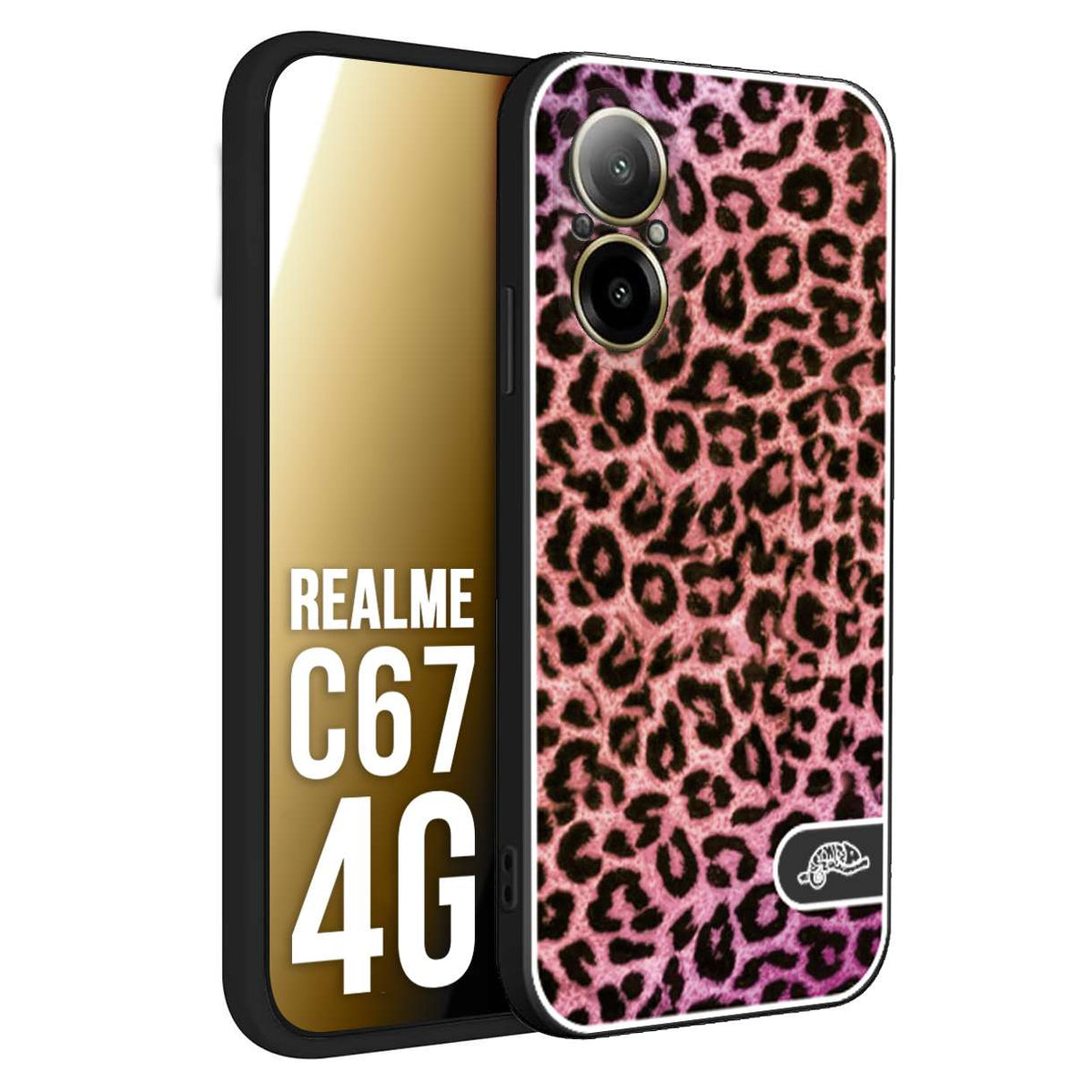 CUSTOMIZZA - Custodia cover nera morbida in tpu compatibile per Realme C67 4G leopardato maculato donna rosa leopard