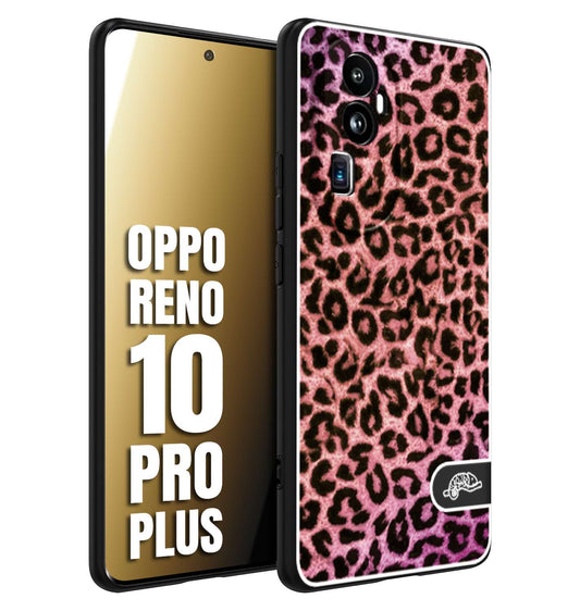 CUSTOMIZZA - Custodia cover nera morbida in tpu compatibile per Oppo Reno 10 PRO PLUS leopardato maculato donna rosa leopard