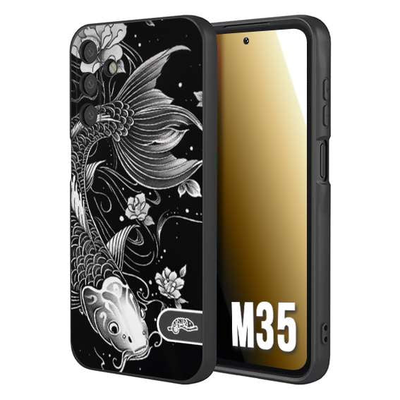 CUSTOMIZZA - Custodia cover nera morbida in tpu compatibile per Samsung M35 carpa koi black and white bianco a rilievo disegnato tattoo tatuaggio