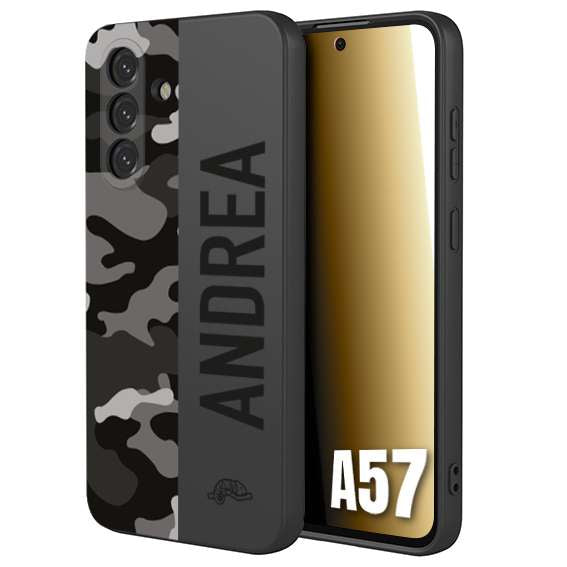 CUSTOMIZZA - Custodia cover nera morbida in tpu compatibile per Samsung A57 camouflage mimetico militare personalizzata nome