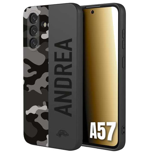 CUSTOMIZZA - Custodia cover nera morbida in tpu compatibile per Samsung A57 camouflage mimetico militare personalizzata nome
