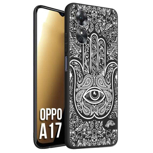 CUSTOMIZZA - Custodia cover nera morbida in tpu compatibile per Oppo A17 mano di fatima effetto rilievo mandala donna