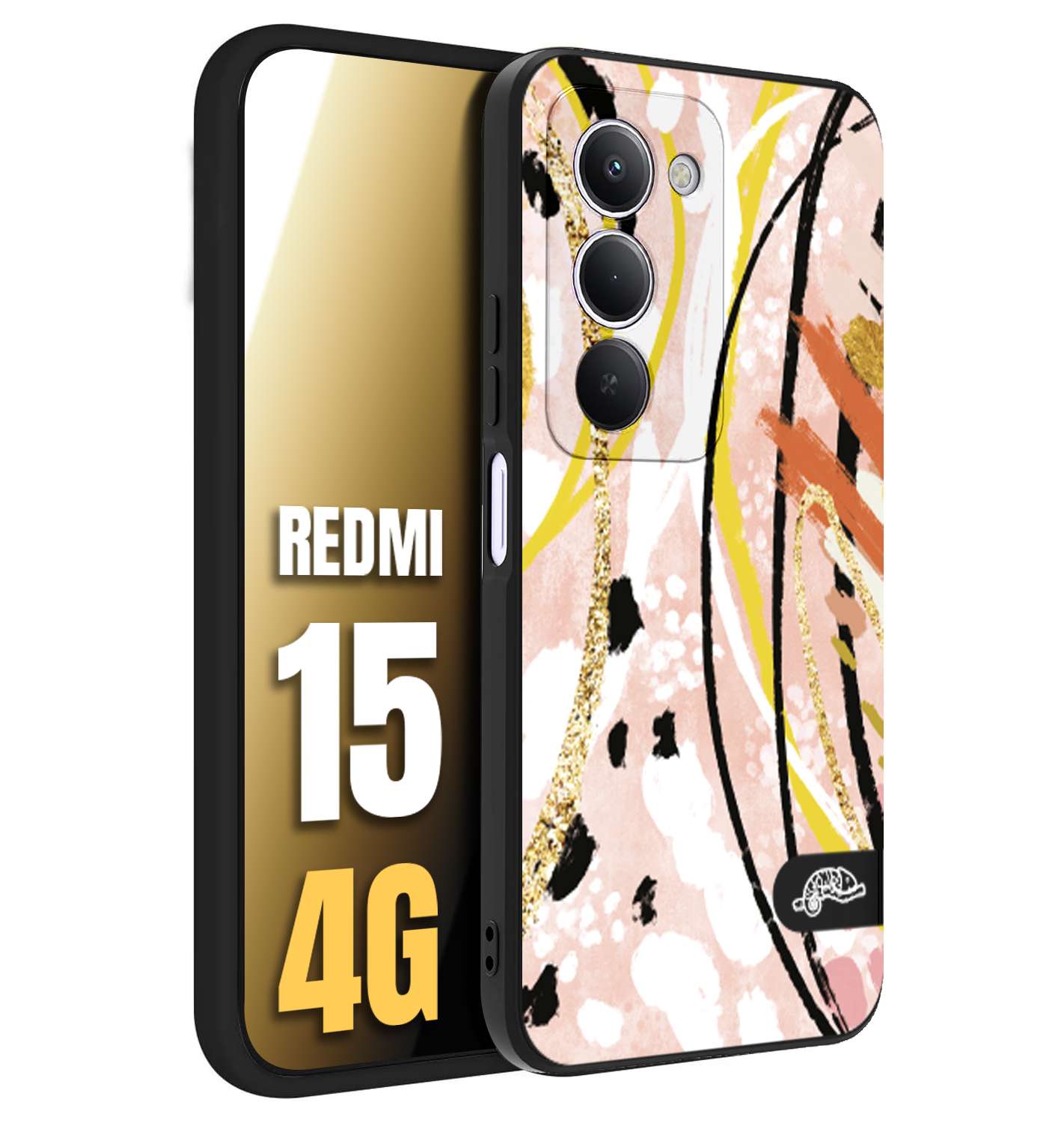 CUSTOMIZZA - Custodia cover nera morbida in tpu compatibile per Xiaomi Redmi 15 4G fiori astratti donna zebrato leopardato fantasia dorata gialla rosa colorata
