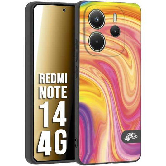 CUSTOMIZZA - Custodia cover nera morbida in tpu compatibile per Xiaomi Redmi Note 14 4G colorata fantasia vortice marmo onde rosa fucsia gialla