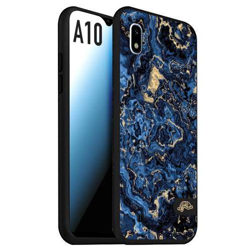 CUSTOMIZZA - Custodia cover nera morbida in tpu compatibile per Samsung A10 effetto marmo marble blu venature dorato psichedelico