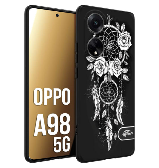 CUSTOMIZZA - Custodia cover nera morbida in tpu compatibile per Oppo A98 5G acchiappasogni dreamcatcher black and white bianco a rilievo disegnato tattoo tatuaggio