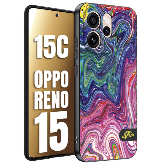 CUSTOMIZZA - Custodia cover nera morbida in tpu compatibile per Oppo Reno 15 - Reno 15Ccolorata fantasia vortice marmo arcobaleno rosa blu fucsia
