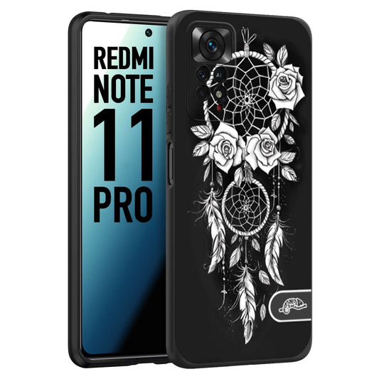 CUSTOMIZZA - Custodia cover nera morbida in tpu compatibile per Xiaomi Redmi Note 11 PRO acchiappasogni dreamcatcher black and white bianco a rilievo disegnato tattoo tatuaggio