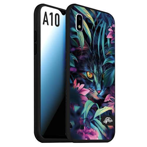 CUSTOMIZZA - Custodia cover nera morbida in tpu compatibile per Samsung A10 animali color giungla tropicale occhio di gatto colori vibranti disegnato