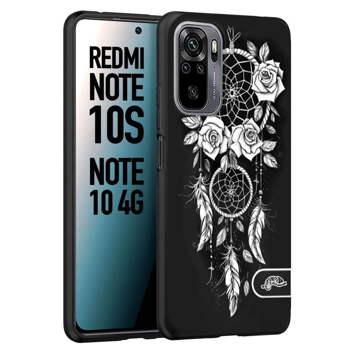 CUSTOMIZZA - Custodia cover nera morbida in tpu compatibile per Xiaomi Redmi Note 10S acchiappasogni dreamcatcher black and white bianco a rilievo disegnato tattoo tatuaggio