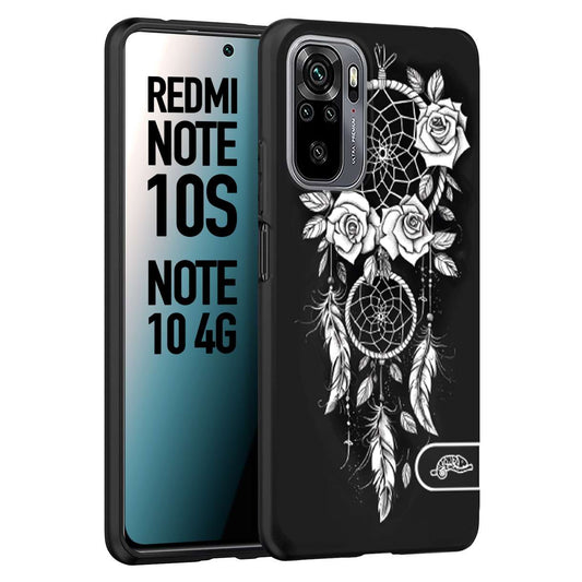 CUSTOMIZZA - Custodia cover nera morbida in tpu compatibile per Xiaomi Redmi Note 10S acchiappasogni dreamcatcher black and white bianco a rilievo disegnato tattoo tatuaggio