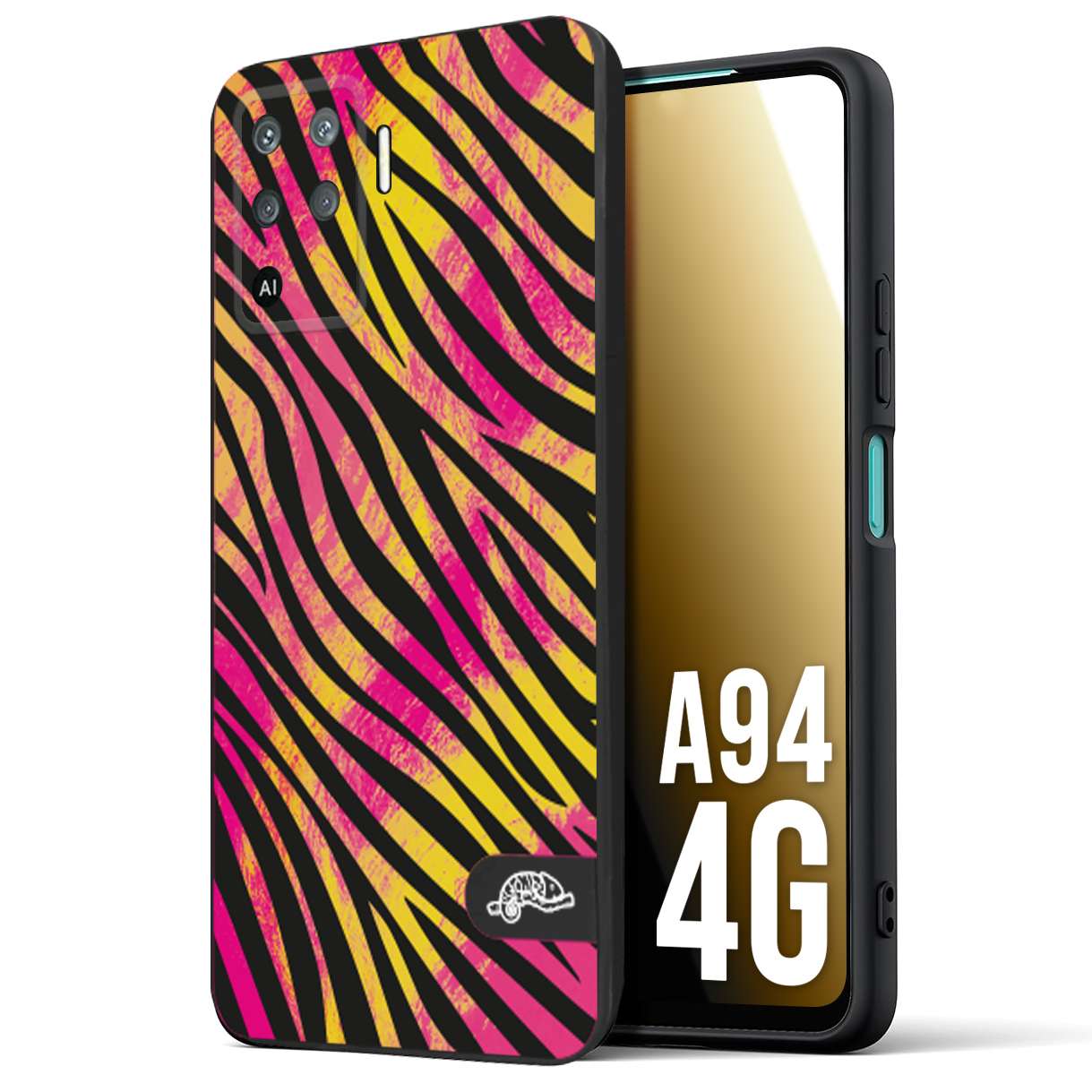 CUSTOMIZZA - Custodia cover nera morbida in tpu compatibile per Oppo A94 4G zebrata maculata a rilievo soft touch donna fucsia gialla