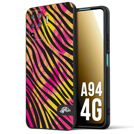 CUSTOMIZZA - Custodia cover nera morbida in tpu compatibile per Oppo A94 4G zebrata maculata a rilievo soft touch donna fucsia gialla