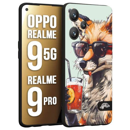 CUSTOMIZZA - Custodia cover nera morbida in tpu compatibile per Oppo Realme 9 5G - 9 PRO estate disegnata cocktails animali simpatici fox volpe negroni
