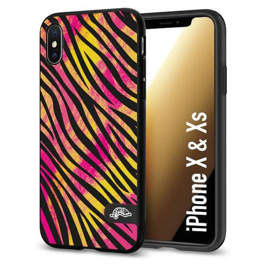 CUSTOMIZZA - Custodia cover nera morbida in tpu compatibile per iPhone X - Xs zebrata maculata a rilievo soft touch donna fucsia gialla