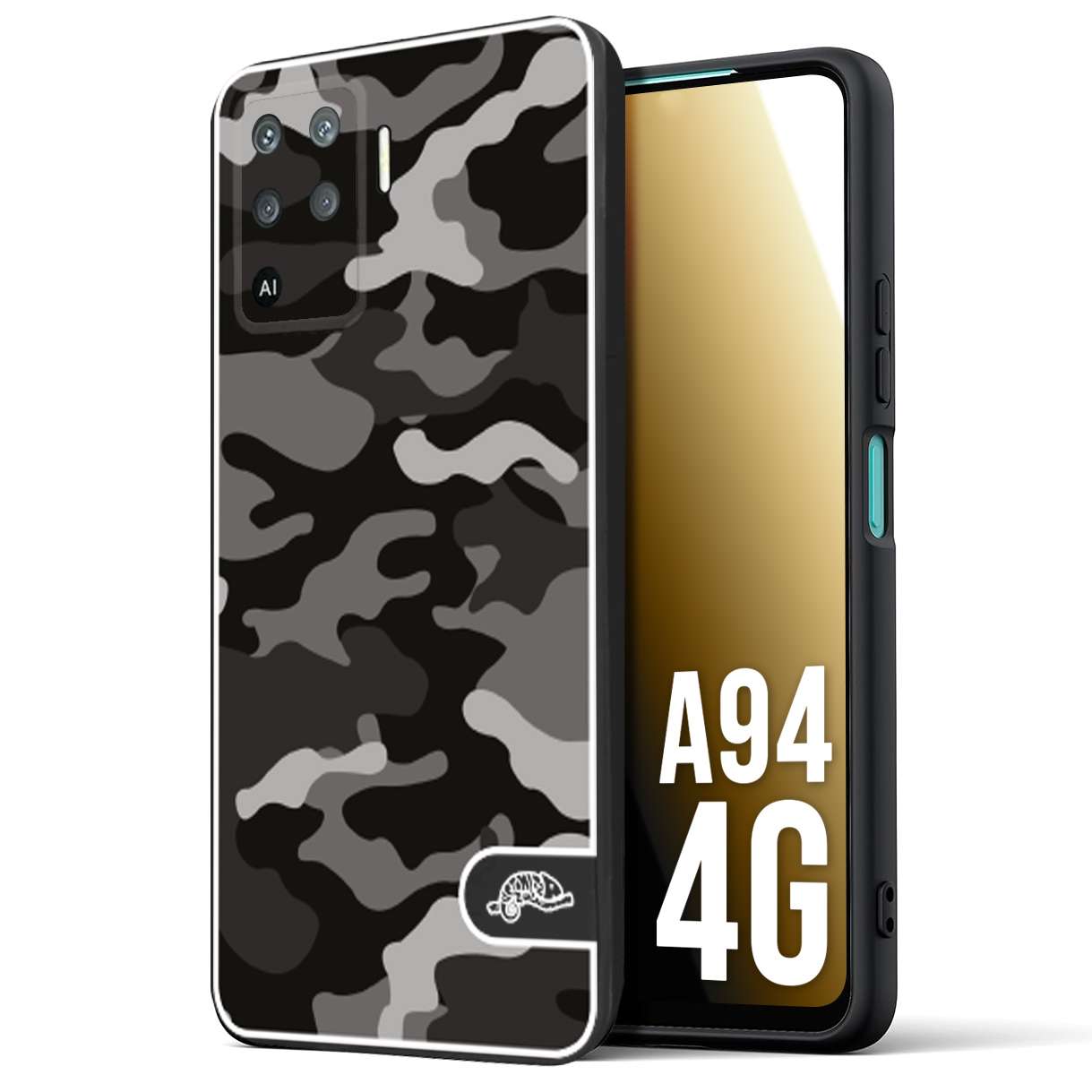 CUSTOMIZZA - Custodia cover nera morbida in tpu compatibile per Oppo A94 4G camouflage mimetico militare nero black grigio