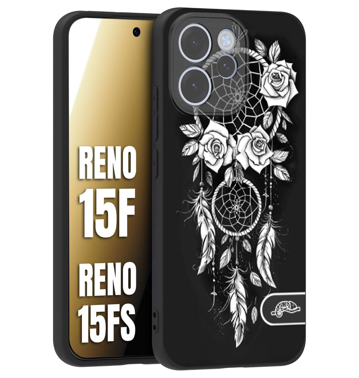 CUSTOMIZZA - Custodia cover nera morbida in tpu compatibile per Oppo Reno 15 F - Reno 15 FS acchiappasogni dreamcatcher black and white bianco a rilievo disegnato tattoo tatuaggio