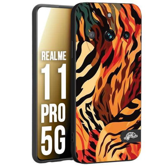 CUSTOMIZZA - Custodia cover nera morbida in tpu compatibile per Oppo Realme 11 PRO 5G leopardato maculato tigrato tiger colorata gialla rossa arancio