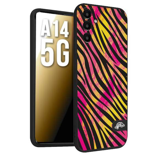 CUSTOMIZZA - Custodia cover nera morbida in tpu compatibile per Samsung A14 5G zebrata maculata a rilievo soft touch donna fucsia gialla