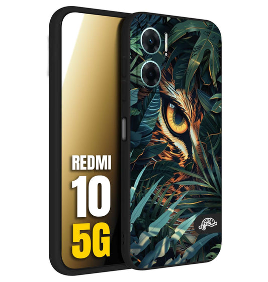 CUSTOMIZZA - Custodia cover nera morbida in tpu compatibile per Xiaomi Redmi 10 5G animali color giungla tropicale occhio di giaguaro felino disegnato