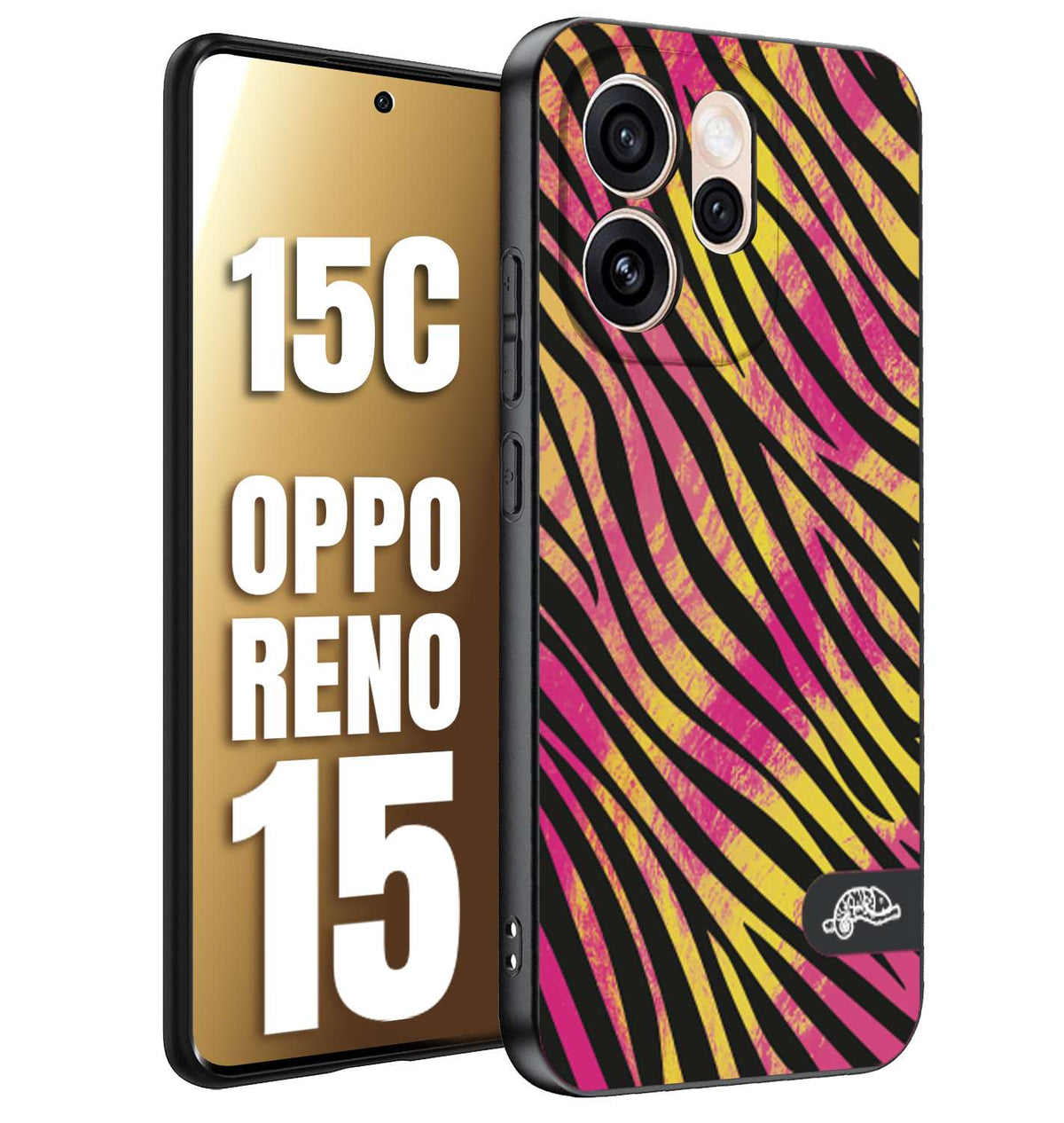 CUSTOMIZZA - Custodia cover nera morbida in tpu compatibile per Oppo Reno 15 - Reno 15Czebrata maculata a rilievo soft touch donna fucsia gialla