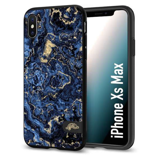 CUSTOMIZZA - Custodia cover nera morbida in tpu compatibile per iPhone XS MAX effetto marmo marble blu venature dorato psichedelico