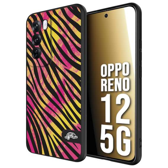 CUSTOMIZZA - Custodia cover nera morbida in tpu compatibile per Oppo Reno 12 5G zebrata maculata a rilievo soft touch donna fucsia gialla