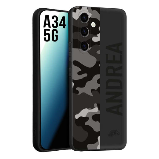 CUSTOMIZZA - Custodia cover nera morbida in tpu compatibile per Samsung A34 5G camouflage mimetico militare personalizzata nome