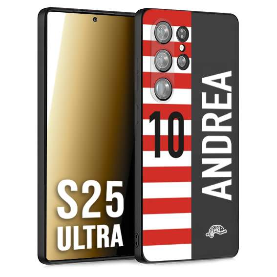 CUSTOMIZZA - Custodia cover nera morbida in tpu compatibile per Samsung S25 ULTRA personalizzata calcio football nome e numero calciatori bianco rossa