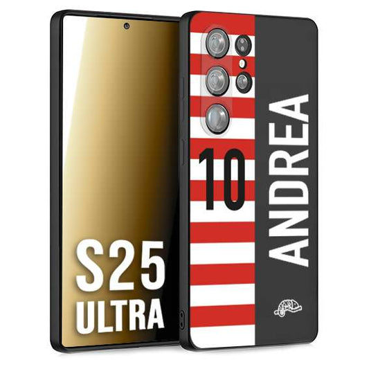 CUSTOMIZZA - Custodia cover nera morbida in tpu compatibile per Samsung S25 ULTRA personalizzata calcio football nome e numero calciatori bianco rossa