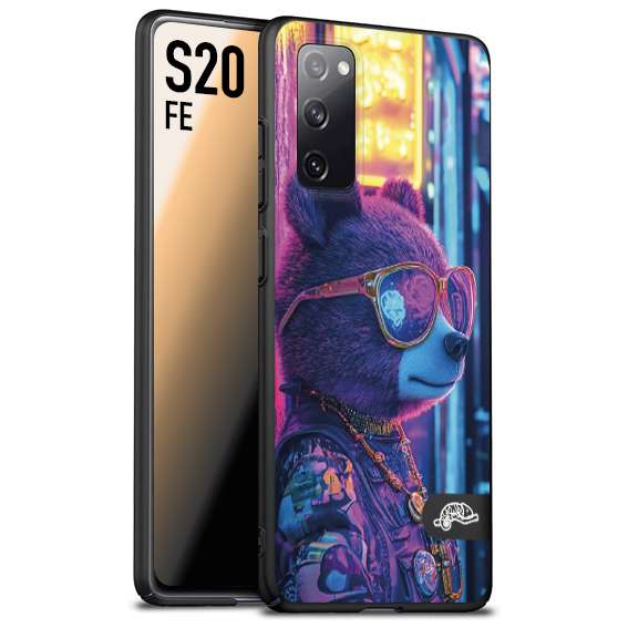 CUSTOMIZZA - Custodia cover nera morbida in tpu compatibile per Samsung S20 FE animali cyberpunk orsetto orso street bear fucsia blu night