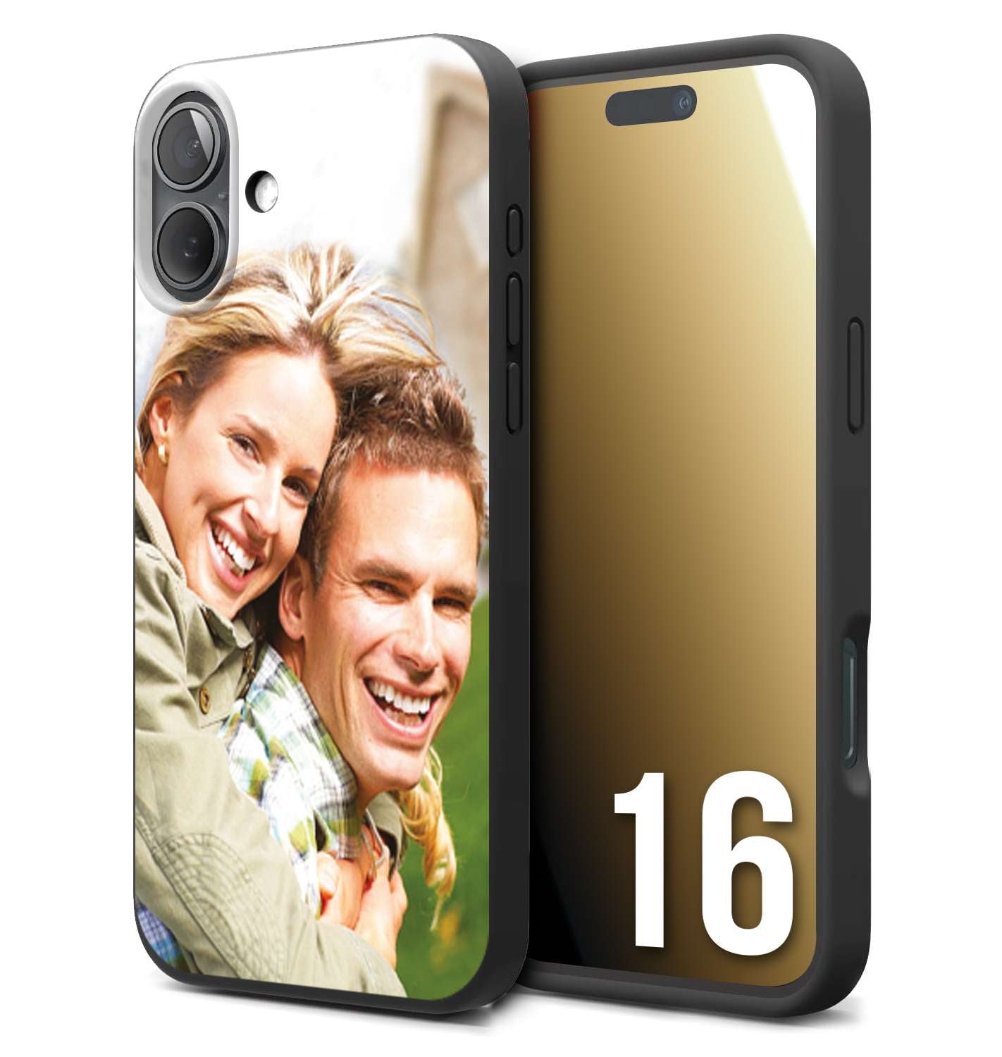 CUSTOMIZZA - Custodia cover nera morbida in tpu compatibile per iPhone 16 personalizzata con foto immagine scritta a piacere