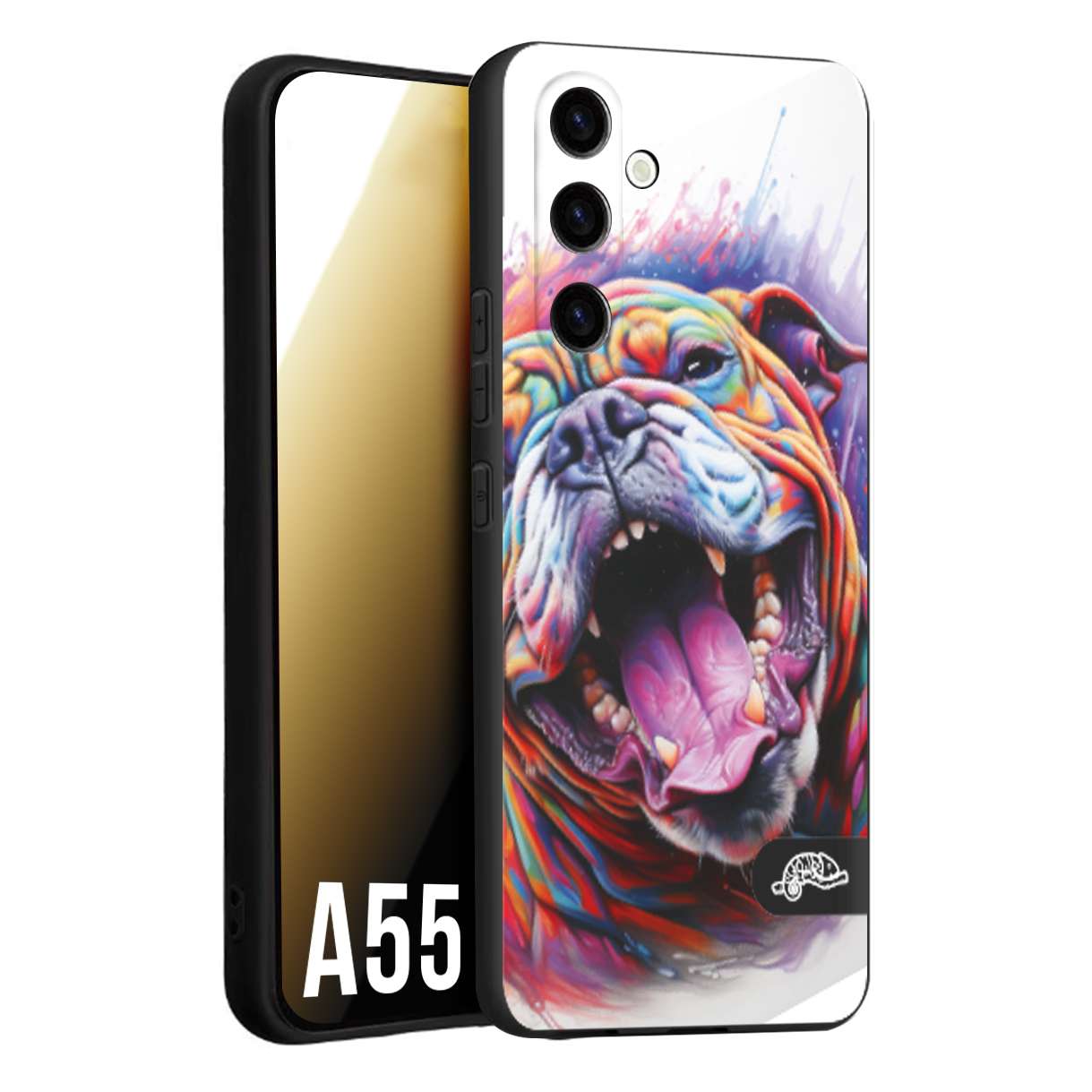 CUSTOMIZZA - Custodia cover nera morbida in tpu compatibile per Samsung A55 5G animali color bulldog cane dog colori vibranti disegnato schizzo