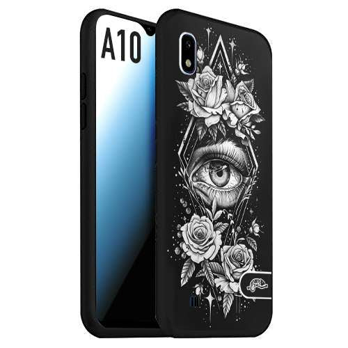 CUSTOMIZZA - Custodia cover nera morbida in tpu compatibile per Samsung A10 occhio fiori rombo geometrico black and white bianco a rilievo disegnato tattoo tatuaggio