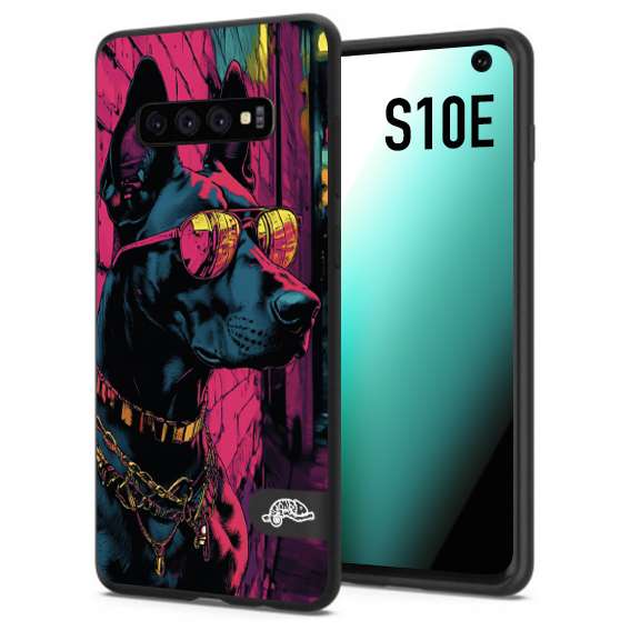 CUSTOMIZZA - Custodia cover nera morbida in tpu compatibile per Samsung S10E animali cyberpunk dobermann cane street dog fucsia blu