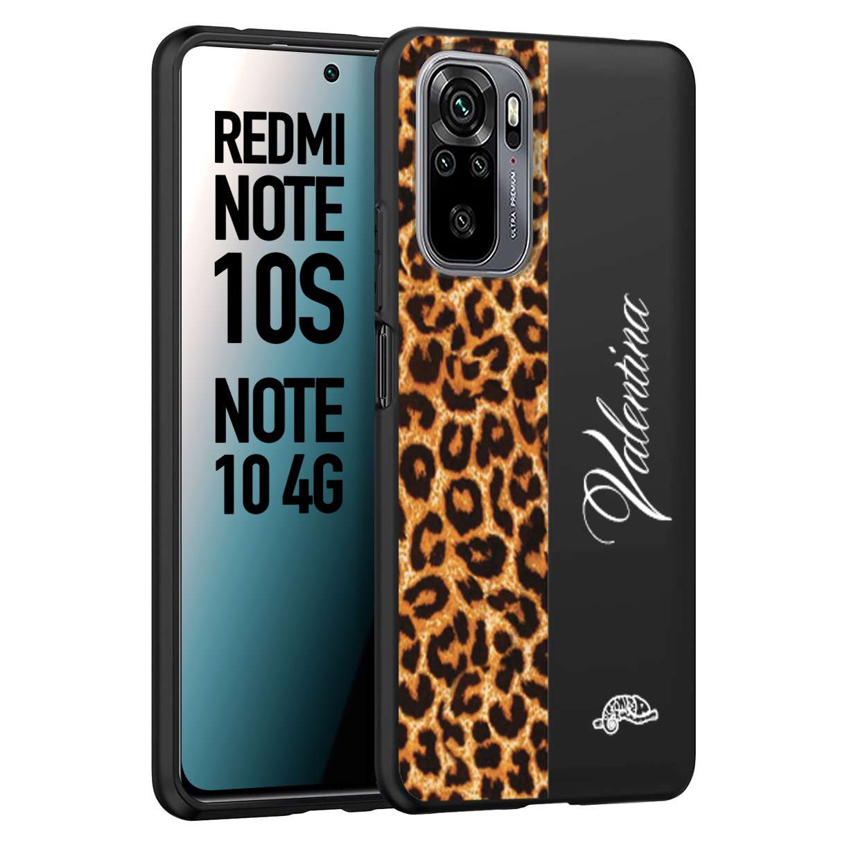 CUSTOMIZZA - Custodia cover nera morbida in tpu compatibile per Xiaomi Redmi Note 10S custom nome scritta leopardato maculato donna marrone leopard