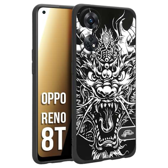 CUSTOMIZZA - Custodia cover nera morbida in tpu compatibile per Oppo Reno 8T drago black and white bianco a rilievo disegnato tattoo tatuaggio