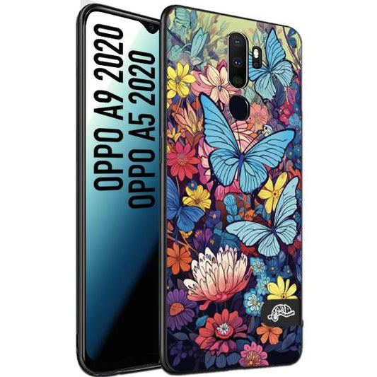 CUSTOMIZZA - Custodia cover nera morbida in tpu compatibile per Oppo A9 2020 - A5 2020 farfalle butterfly moderno donna disegnate gialla blu rosa