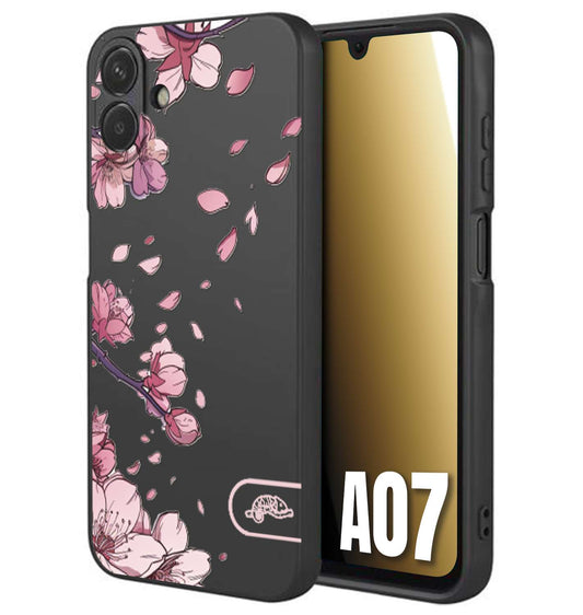 CUSTOMIZZA - Custodia cover nera morbida in tpu compatibile per Samsung A07 giapponese fiori di ciliegio in fiore a rilievo disegnata tattoo