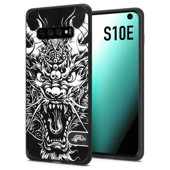 CUSTOMIZZA - Custodia cover nera morbida in tpu compatibile per Samsung S10E drago black and white bianco a rilievo disegnato tattoo tatuaggio