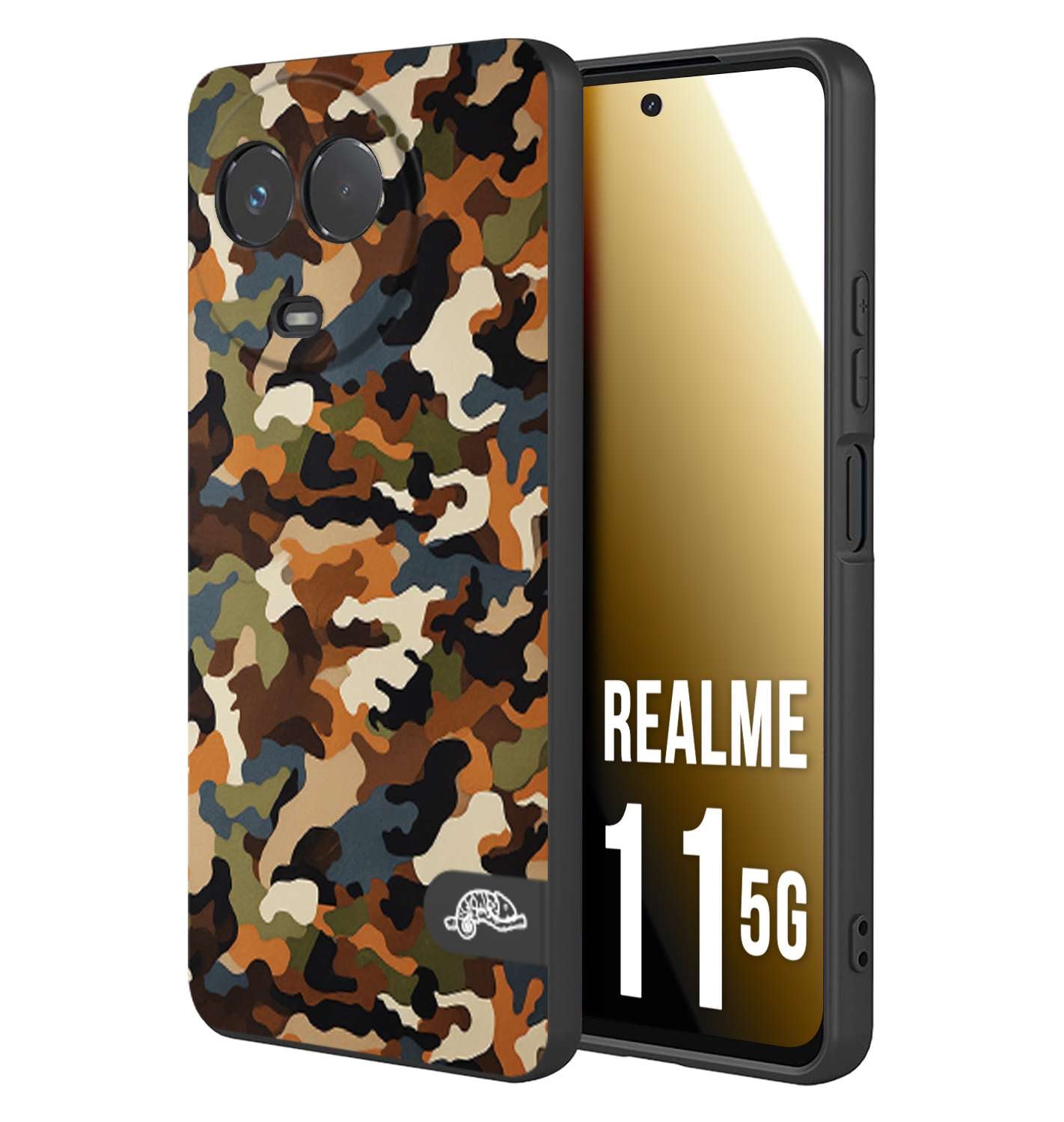 CUSTOMIZZA - Custodia cover nera morbida in tpu compatibile per Oppo Realme 11 5G camouflage mimetico militare moderno blu marrone beige