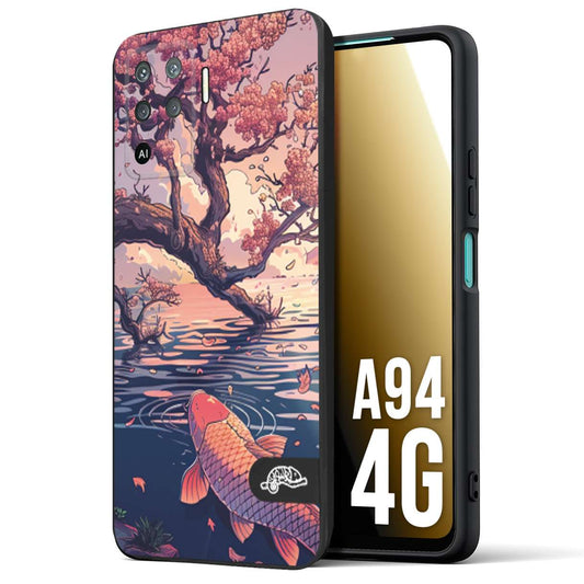 CUSTOMIZZA - Custodia cover nera morbida in tpu compatibile per Oppo A94 4G giapponese lago carpa koi rosa con foglie d'acero disegnata tattoo