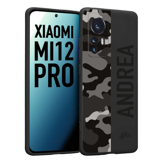 CUSTOMIZZA - Custodia cover nera morbida in tpu compatibile per Xiaomi 12 PRO camouflage mimetico militare personalizzata nome