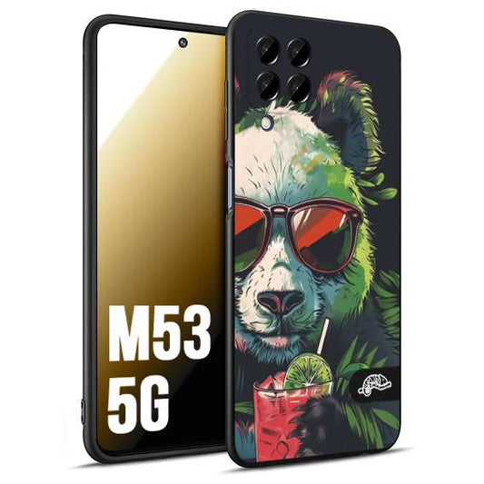 CUSTOMIZZA - Custodia cover nera morbida in tpu compatibile per Samsung M53 5G estate disegnata cocktails animali simpatici panda mojito