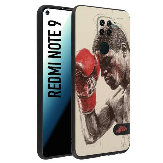 CUSTOMIZZA - Custodia cover nera morbida in tpu compatibile per Xiaomi Redmi Note 9 pugilato pugili disegno tattoo guantoni boxer pesi massimi