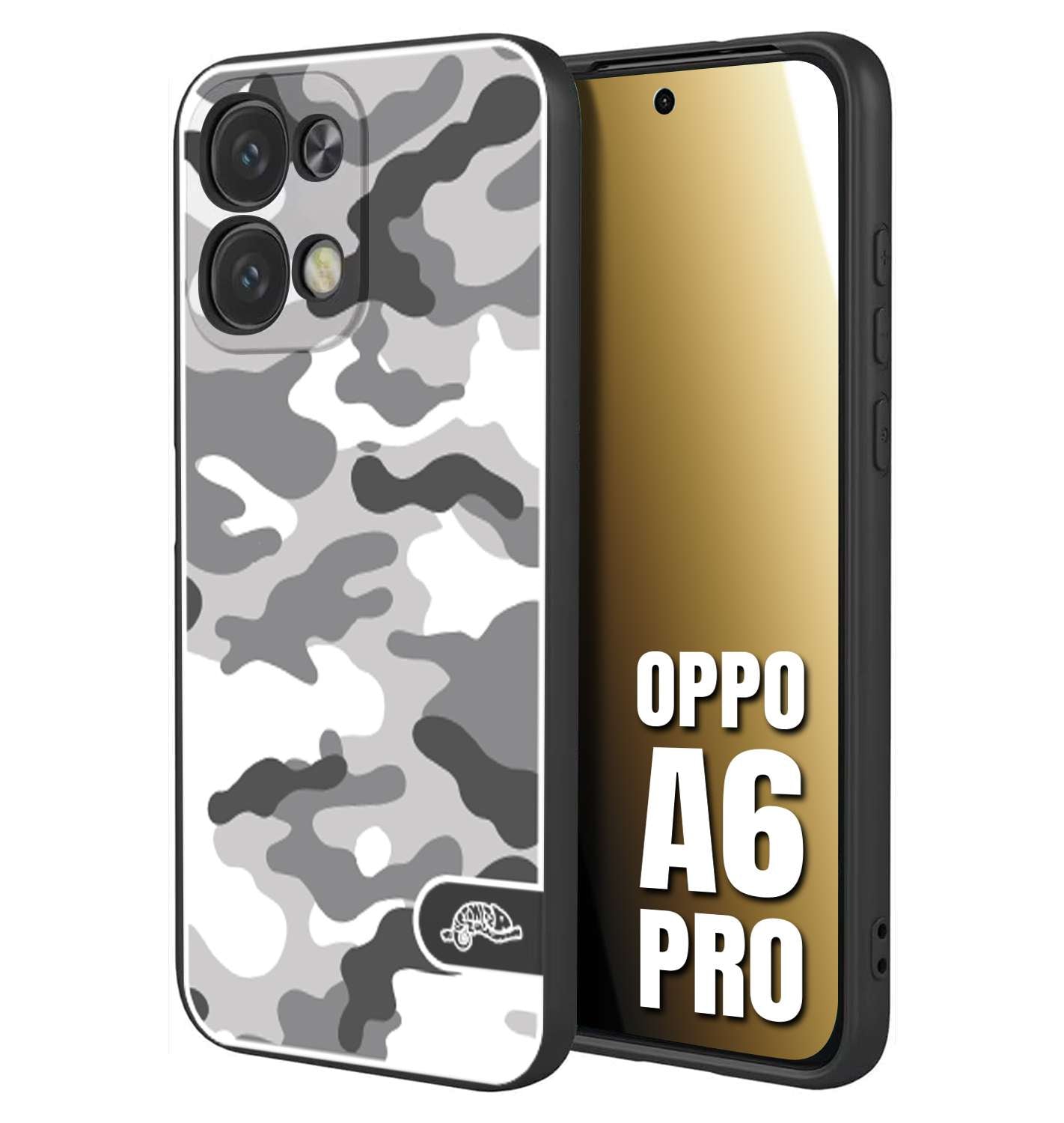CUSTOMIZZA - Custodia cover nera morbida in tpu compatibile per Oppo A6 PRO camouflage mimetico militare bianco white