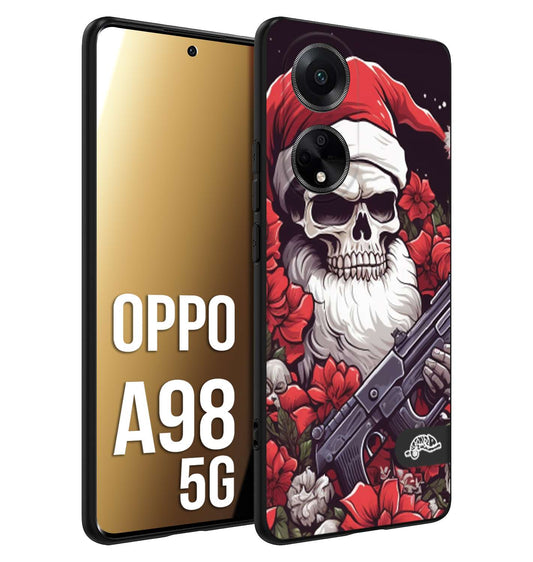 CUSTOMIZZA - Custodia cover nera morbida in tpu compatibile per Oppo A98 5G teschio natale santa claus fiori tattoo disegnato