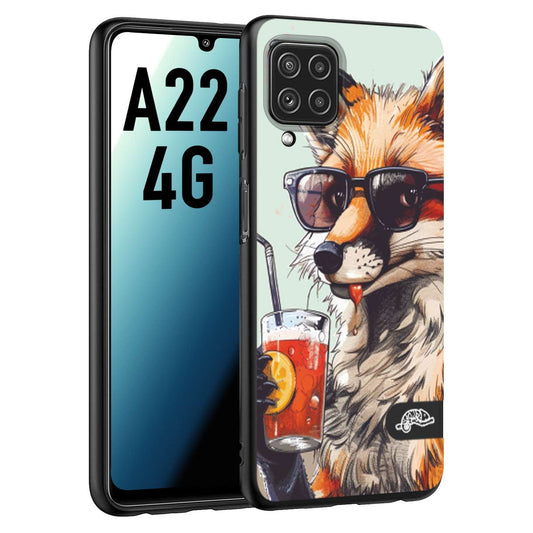 CUSTOMIZZA - Custodia cover nera morbida in tpu compatibile per Samsung A22 4G estate disegnata cocktails animali simpatici fox volpe negroni