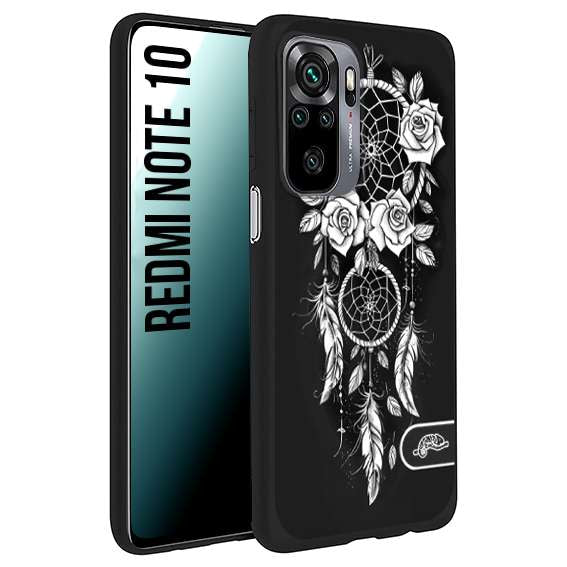 CUSTOMIZZA - Custodia cover nera morbida in tpu compatibile per Xiaomi Redmi Note 10 acchiappasogni dreamcatcher black and white bianco a rilievo disegnato tattoo tatuaggio